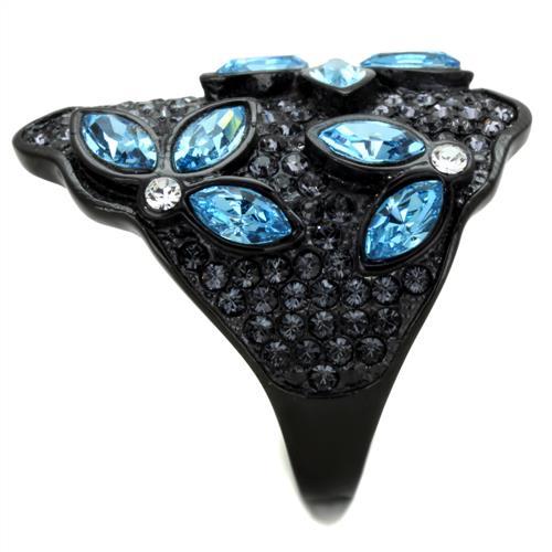 TK1834 - IP Black(Ion Plating) Stainless Steel Ring with Top Grade Crystal in Sea Blue