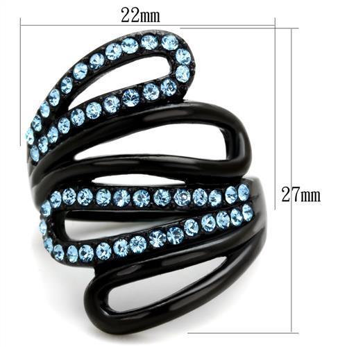 TK1835 - IP Black(Ion Plating) Stainless Steel Ring with Top Grade Crystal in Sea Blue