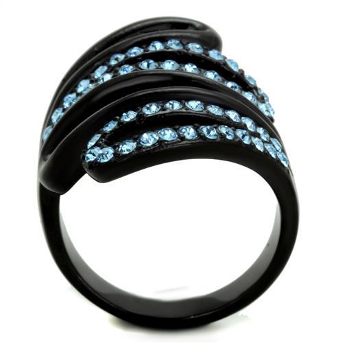 TK1835 - IP Black(Ion Plating) Stainless Steel Ring with Top Grade Crystal in Sea Blue