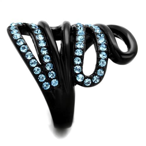 TK1835 - IP Black(Ion Plating) Stainless Steel Ring with Top Grade Crystal in Sea Blue