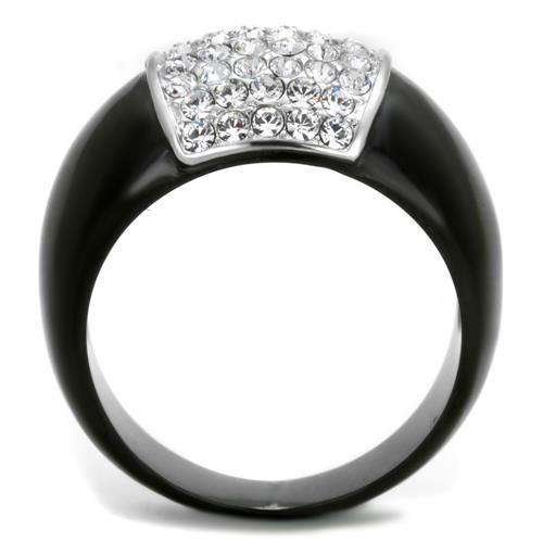 TK1840 - Two-Tone IP Black (Ion Plating) Stainless Steel Ring with Top Grade Crystal in Clear
