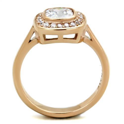 TK1844 - IP Rose Gold(Ion Plating) Stainless Steel Ring with AAA Grade CZ in Clear