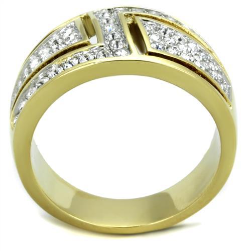 TK1845 - Two-Tone IP Gold (Ion Plating) Stainless Steel Ring with Top Grade Crystal in Clear