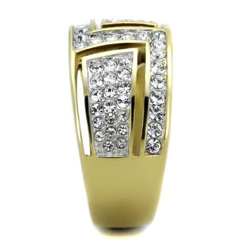 TK1845 - Two-Tone IP Gold (Ion Plating) Stainless Steel Ring with Top Grade Crystal in Clear