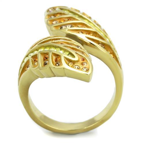 TK1849 - IP Gold(Ion Plating) Stainless Steel Ring with Top Grade Crystal in Multi Color