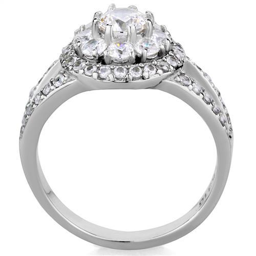 TK1855 - High polished (no plating) Stainless Steel Ring with AAA Grade CZ in Clear