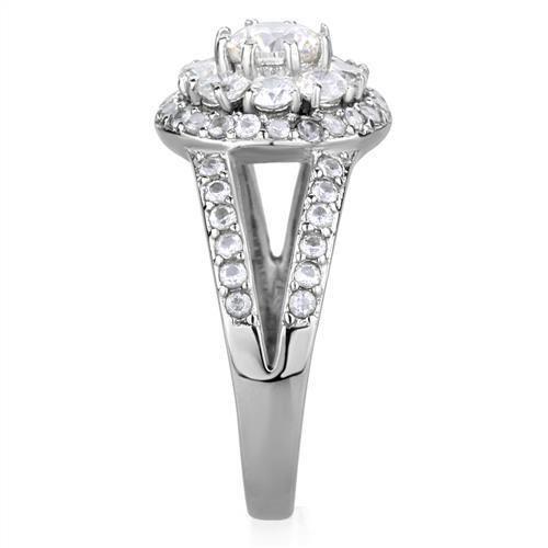 TK1855 - High polished (no plating) Stainless Steel Ring with AAA Grade CZ in Clear