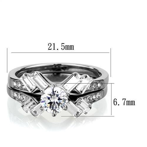 TK1856 - High polished (no plating) Stainless Steel Ring with AAA Grade CZ in Clear