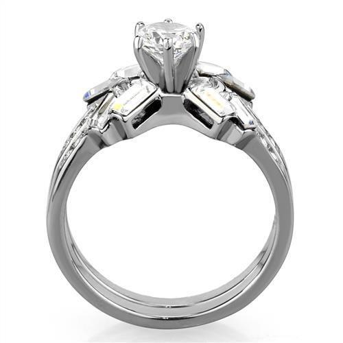 TK1856 - High polished (no plating) Stainless Steel Ring with AAA Grade CZ in Clear