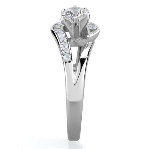 TK1857 - High polished (no plating) Stainless Steel Ring with AAA Grade CZ in Clear