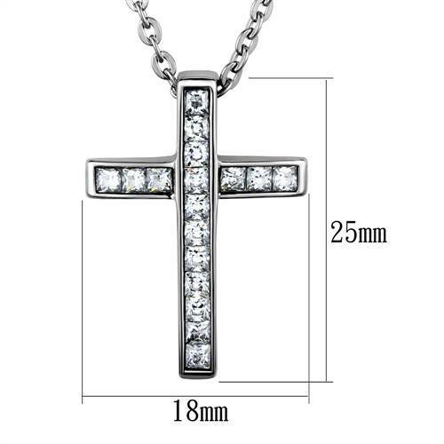TK1858 - High polished (no plating) Stainless Steel Chain Pendant with AAA Grade CZ in Clear