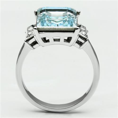 TK1862 - High polished (no plating) Stainless Steel Ring with Top Grade Crystal in Sea Blue