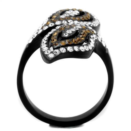 TK1864 - IP Black(Ion Plating) Stainless Steel Ring with Top Grade Crystal in Smoked Quartz