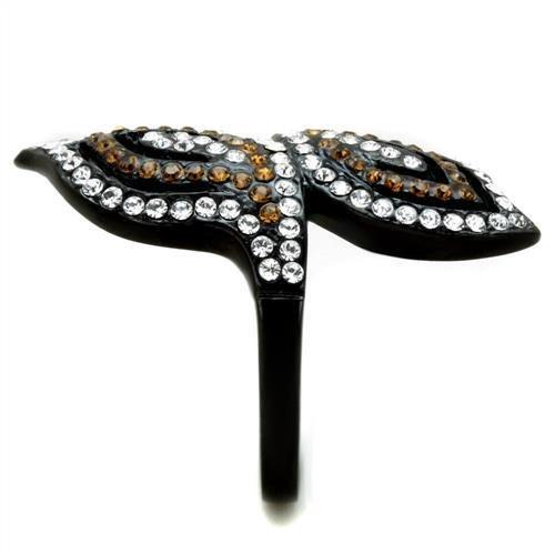 TK1864 - IP Black(Ion Plating) Stainless Steel Ring with Top Grade Crystal in Smoked Quartz