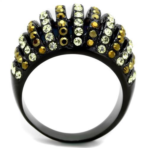TK1865 - IP Black(Ion Plating) Stainless Steel Ring with Top Grade Crystal in Multi Color