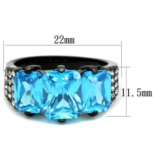 TK1866 - IP Black(Ion Plating) Stainless Steel Ring with AAA Grade CZ in Sea Blue