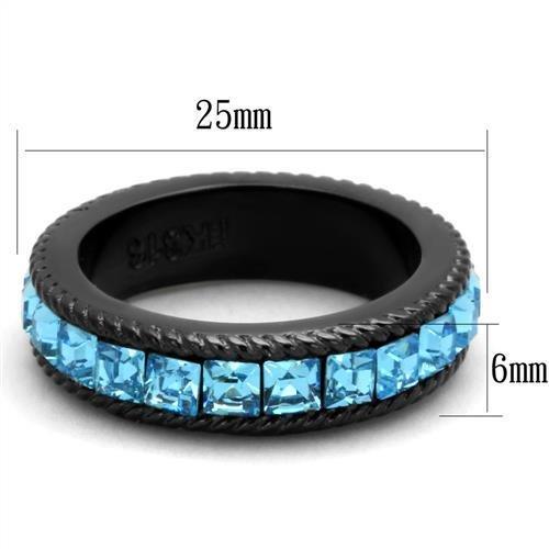TK1867 - IP Black(Ion Plating) Stainless Steel Ring with Top Grade Crystal in Sea Blue