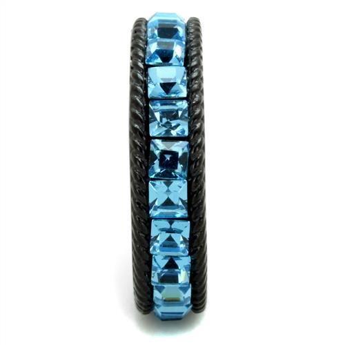 TK1867 - IP Black(Ion Plating) Stainless Steel Ring with Top Grade Crystal in Sea Blue