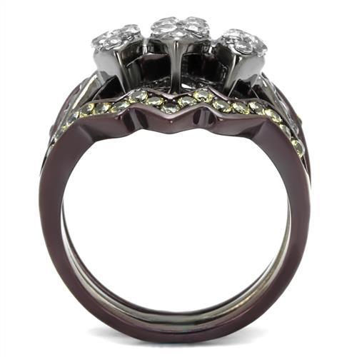 TK1869LJ - IP Light Black (IP Gun) & IP Dark Brown (IP coffee) Stainless Steel Ring with AAA Grade CZ in Clear