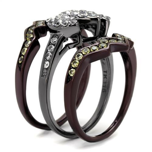 TK1869LJ - IP Light Black (IP Gun) & IP Dark Brown (IP coffee) Stainless Steel Ring with AAA Grade CZ in Clear
