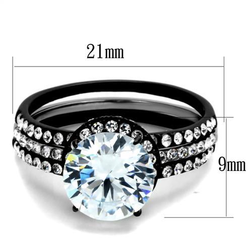 TK1870 - Two-Tone IP Black (Ion Plating) Stainless Steel Ring with AAA Grade CZ in Clear