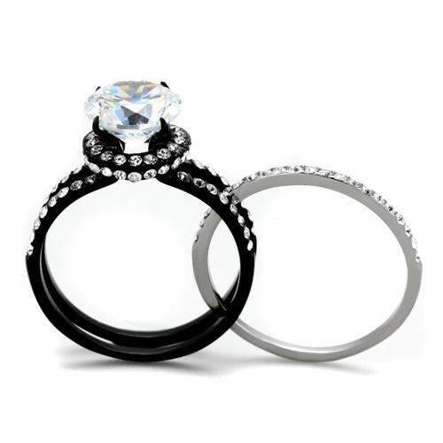 TK1870 - Two-Tone IP Black (Ion Plating) Stainless Steel Ring with AAA Grade CZ in Clear