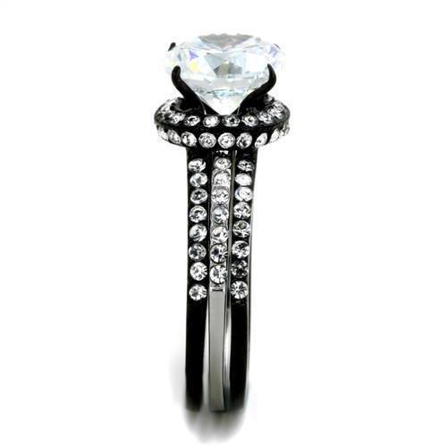 TK1870 - Two-Tone IP Black (Ion Plating) Stainless Steel Ring with AAA Grade CZ in Clear