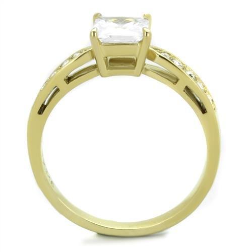 TK1873 - IP Gold(Ion Plating) Stainless Steel Ring with AAA Grade CZ in Clear