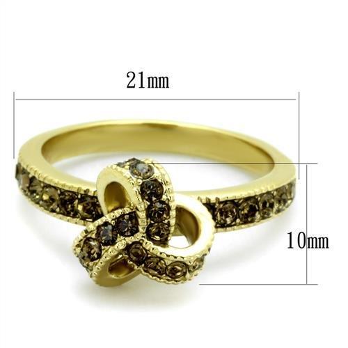 TK1874 - IP Gold(Ion Plating) Stainless Steel Ring with Top Grade Crystal in Smoked Quartz