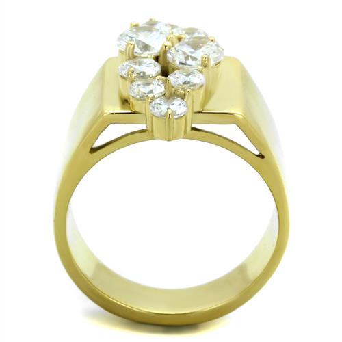 TK1879 - IP Gold(Ion Plating) Stainless Steel Ring with AAA Grade CZ in Clear