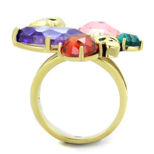TK1888 - IP Gold(Ion Plating) Stainless Steel Ring with AAA Grade CZ in Multi Color