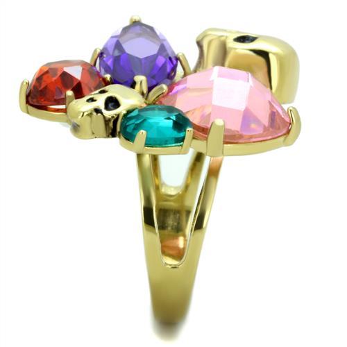 TK1888 - IP Gold(Ion Plating) Stainless Steel Ring with AAA Grade CZ in Multi Color
