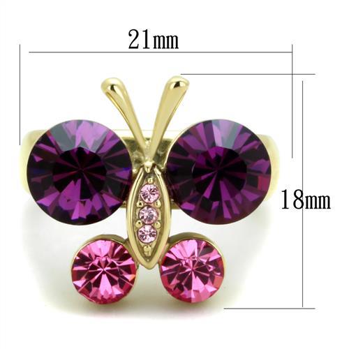 TK1889 - IP Gold(Ion Plating) Stainless Steel Ring with Top Grade Crystal in Amethyst