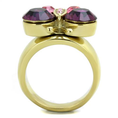 TK1889 - IP Gold(Ion Plating) Stainless Steel Ring with Top Grade Crystal in Amethyst
