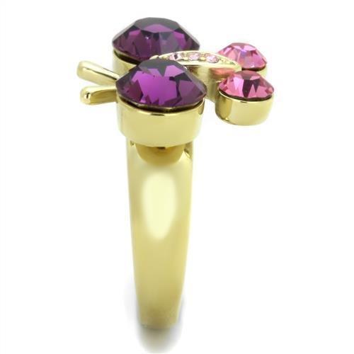 TK1889 - IP Gold(Ion Plating) Stainless Steel Ring with Top Grade Crystal in Amethyst