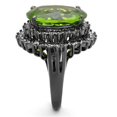 TK1892LJ - IP Light Black (IP Gun) Stainless Steel Ring with Synthetic Synthetic Glass in Peridot