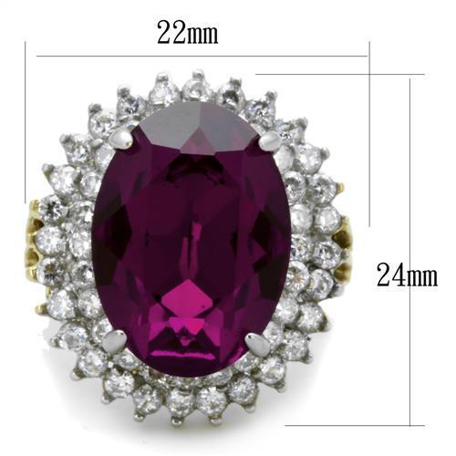 TK1892 - Two-Tone IP Gold (Ion Plating) Stainless Steel Ring with Top Grade Crystal in Amethyst