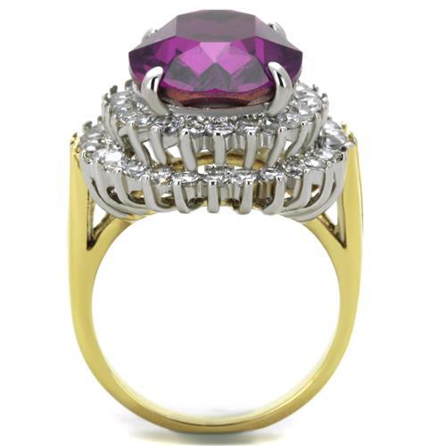 TK1892 - Two-Tone IP Gold (Ion Plating) Stainless Steel Ring with Top Grade Crystal in Amethyst