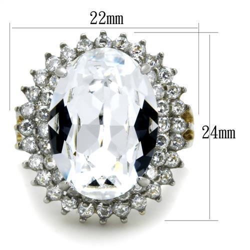 TK1894 - Two-Tone IP Gold (Ion Plating) Stainless Steel Ring with Top Grade Crystal in Clear