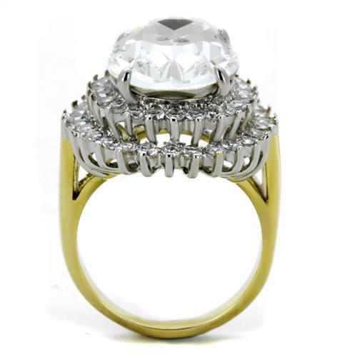 TK1894 - Two-Tone IP Gold (Ion Plating) Stainless Steel Ring with Top Grade Crystal in Clear