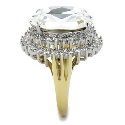 TK1894 - Two-Tone IP Gold (Ion Plating) Stainless Steel Ring with Top Grade Crystal in Clear