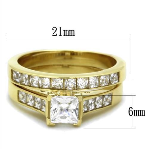 TK1895 - IP Gold(Ion Plating) Stainless Steel Ring with AAA Grade CZ in Clear