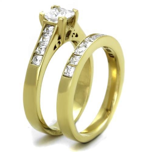 TK1895 - IP Gold(Ion Plating) Stainless Steel Ring with AAA Grade CZ in Clear