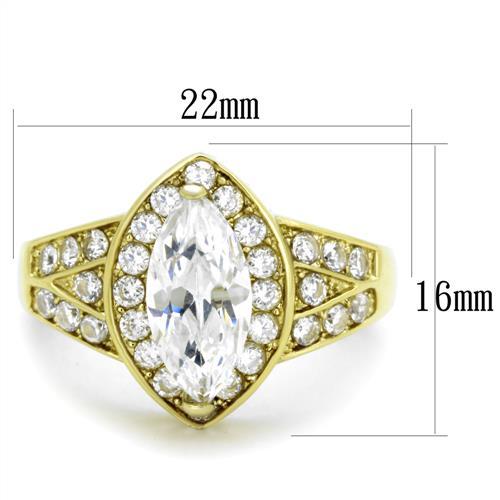 TK1896 - IP Gold(Ion Plating) Stainless Steel Ring with AAA Grade CZ in Clear
