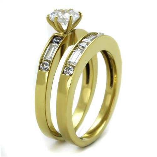 TK1897 - IP Gold(Ion Plating) Stainless Steel Ring with AAA Grade CZ in Clear