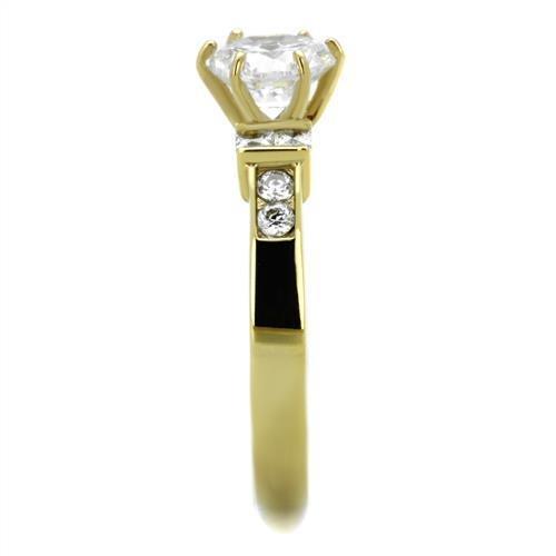 TK1898 - IP Gold(Ion Plating) Stainless Steel Ring with AAA Grade CZ in Clear