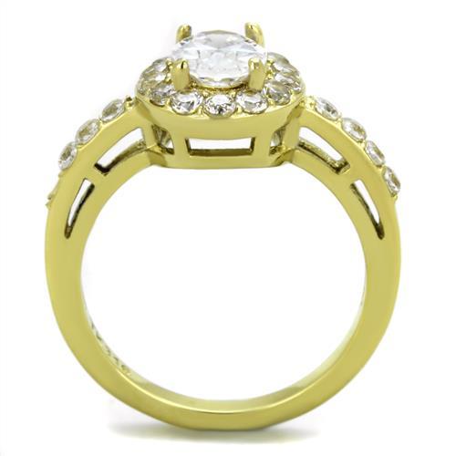 TK1901 - IP Gold(Ion Plating) Stainless Steel Ring with AAA Grade CZ in Clear