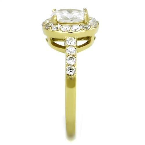 TK1901 - IP Gold(Ion Plating) Stainless Steel Ring with AAA Grade CZ in Clear