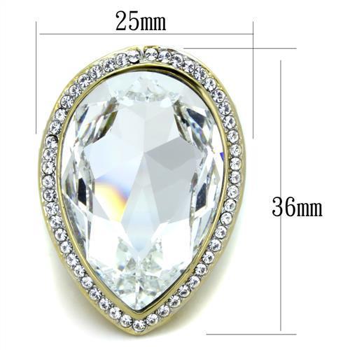 TK1905 - Two-Tone IP Gold (Ion Plating) Stainless Steel Ring with Top Grade Crystal in Clear