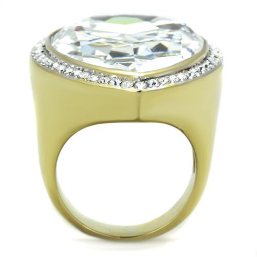 TK1905 - Two-Tone IP Gold (Ion Plating) Stainless Steel Ring with Top Grade Crystal in Clear